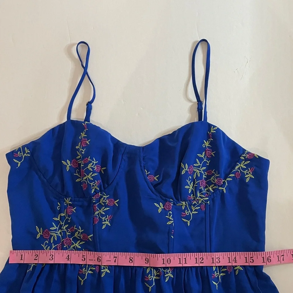 Betsey Johnson 12 Royal Blue Floral Midi Dress with Adjustable Spaghetti Straps - Picture 5 of 16
